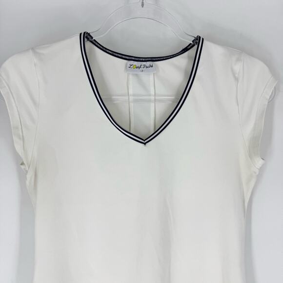 L’Oeuf Poché Baseline Tennis Top and Skort Matching Set White with Navy Trim Sm - Picture 3 of 15